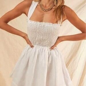 Peppermayo White European‎ Towns Linen Mini Dress Size 2 Open Back Tie Halter